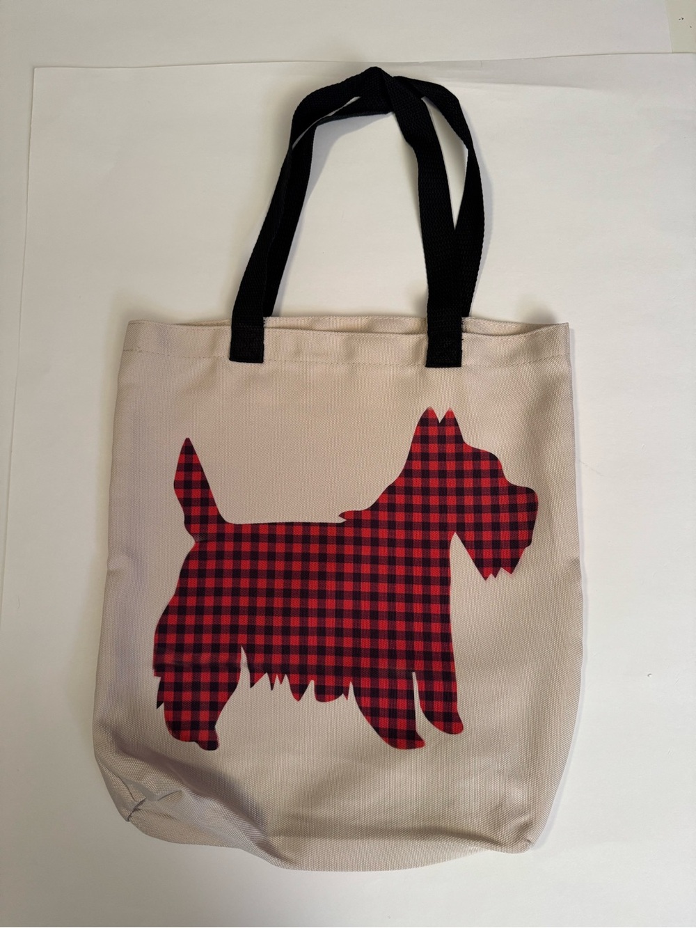 Scottish Terrier Canvas Dog Silhouette Tote Bag with Red Plaid Scottie - Picture 7 of 8